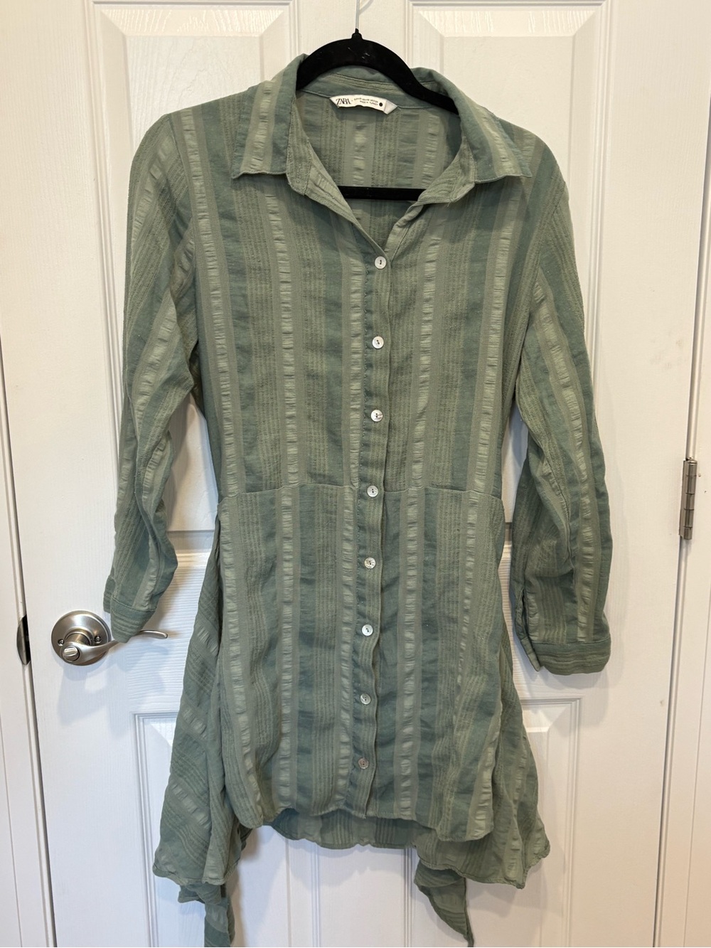 Zara Light Sage Green Button-Front Tunic dress #1114